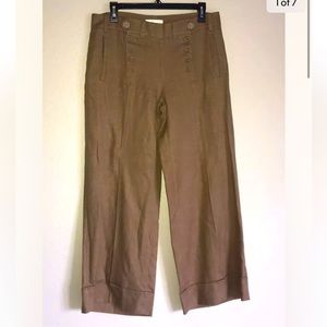 Must Have Anthropologie Elevenses Cropped Culotte Pant Sailor Buttons Tan Size 6